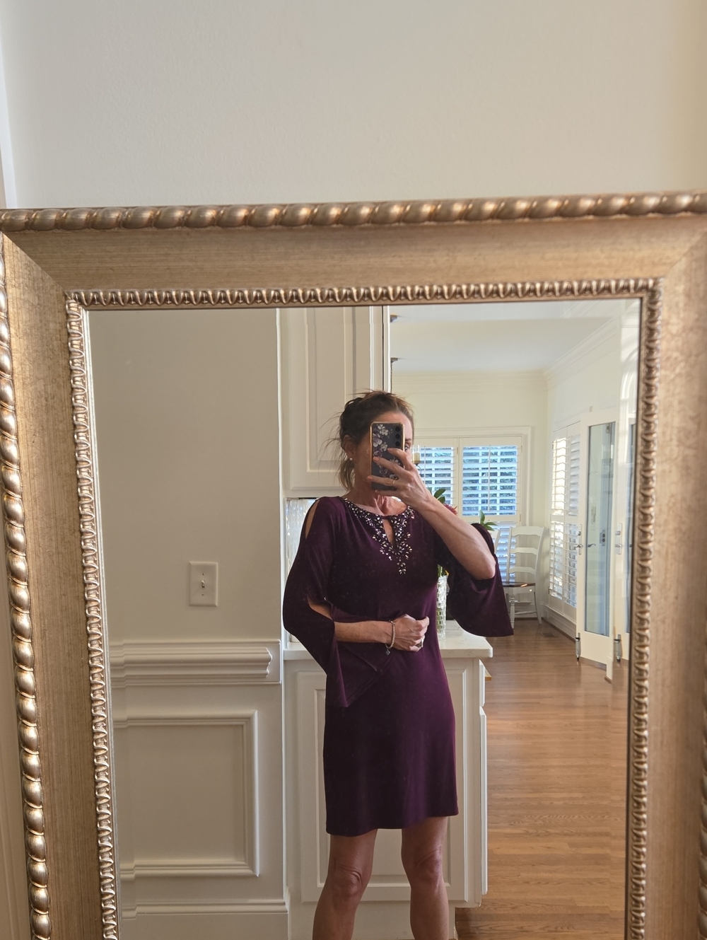 White House Black Market Plum Bell-Sleeve Mini Dress